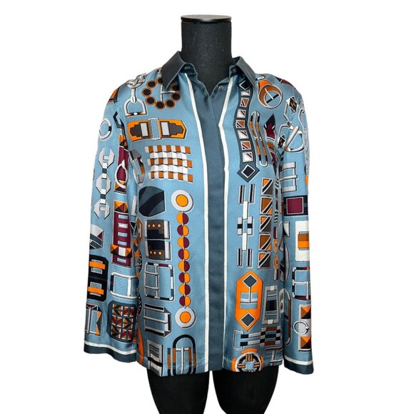 Hermes NWT Luxurious Silk Twill Buckles Blouse Shirt Size 38 Made In France - Picture 1 of 14